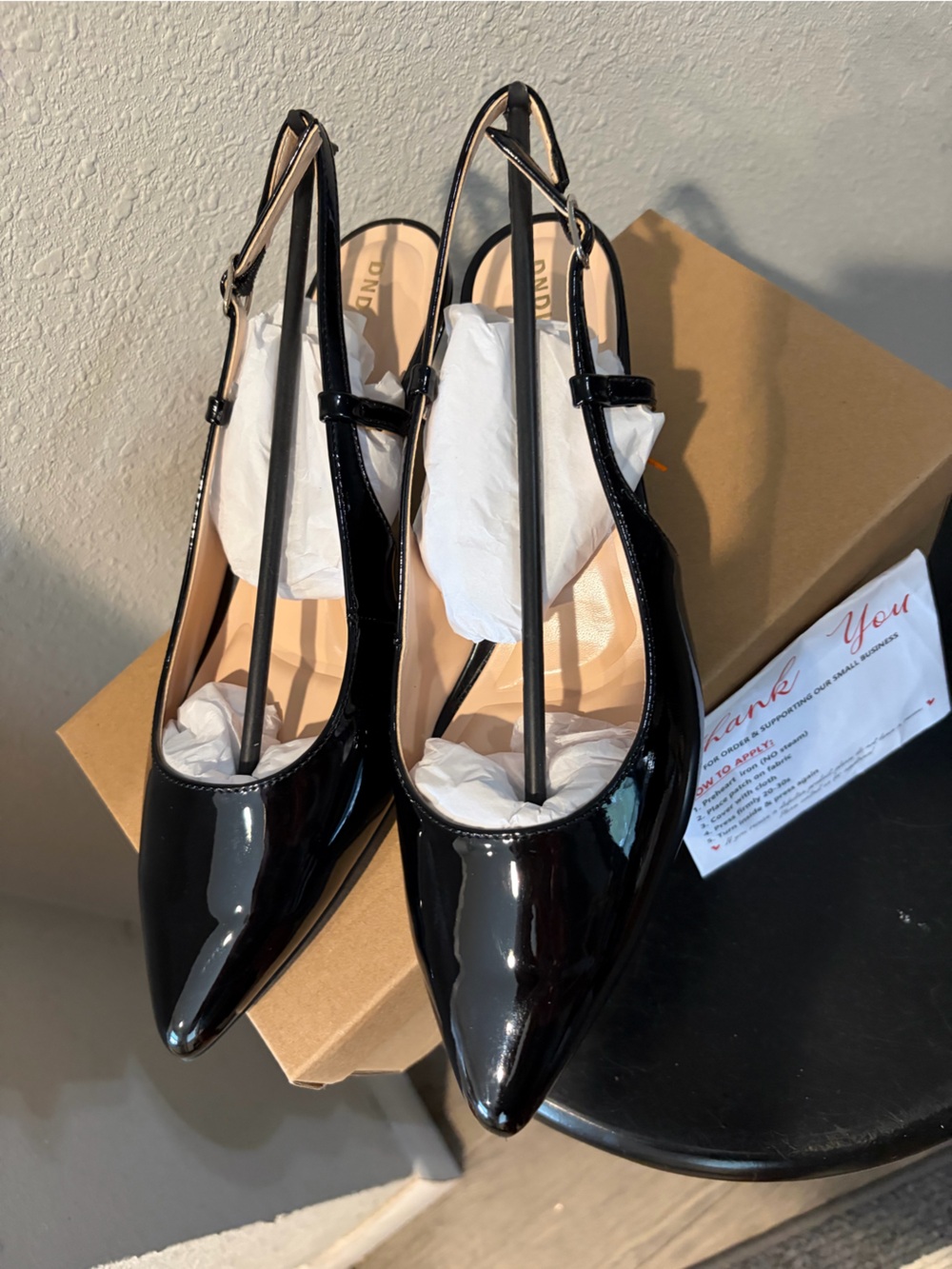 YNS Generic Black Patent Pointed-Toe Slingback Flats